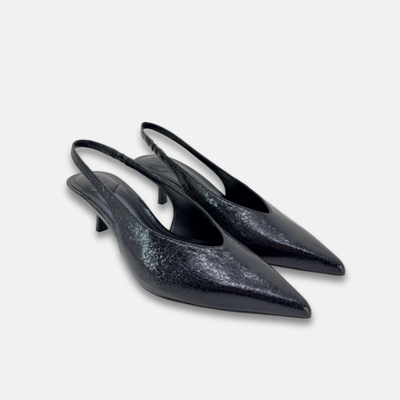 Giày cao gót bít mũi hở gót da nứt Rift - Đen